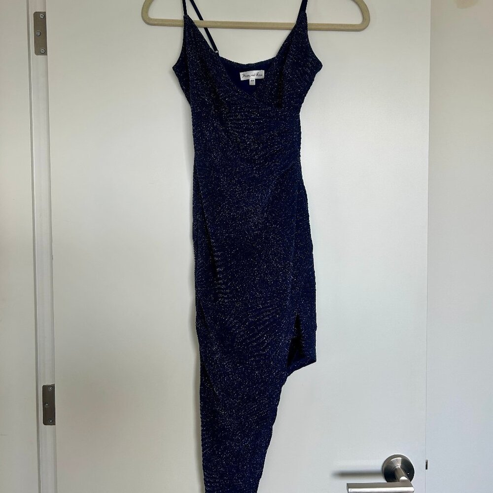 Honey and Rosie Navy Glitter Asymmetrical Dress